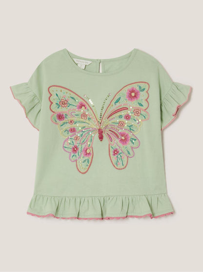 Monsoon Green Butterfly Embellished Frill T-Shirt image 2