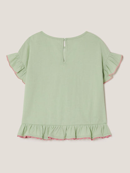 Monsoon Green Butterfly Embellished Frill T-Shirt image 3