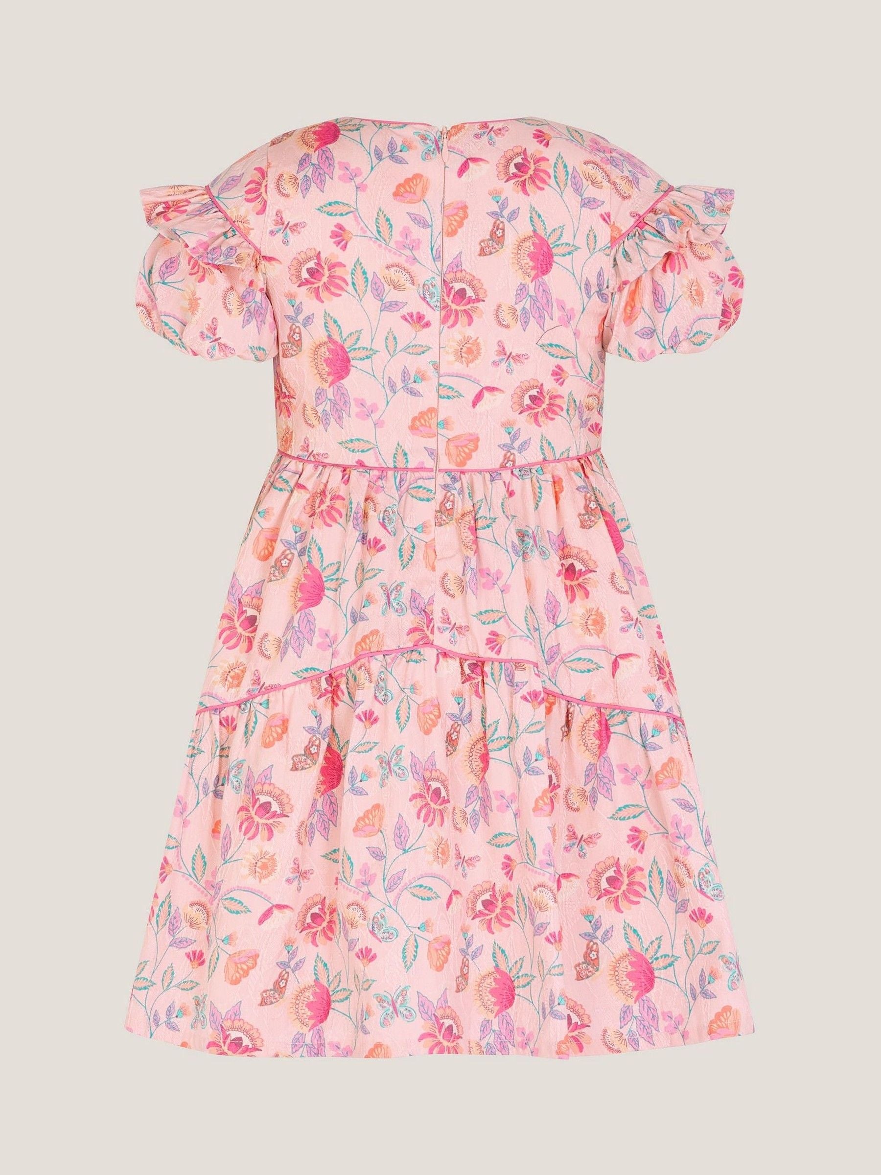 Monsoon Natural Floral Jacquard Ruffle Dress image 3