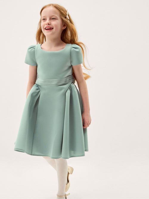 Monsoon Green Polly Cap Sleeve Bow Party Dress image 1