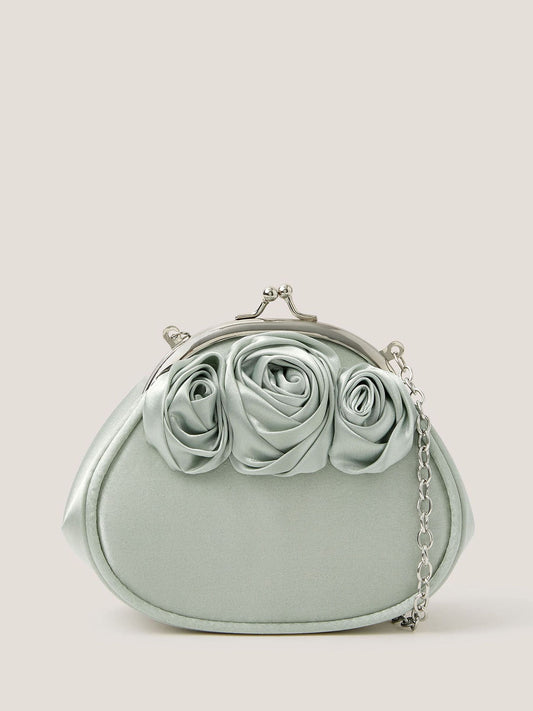 Monsoon Green Rose Satin Clip Frame Bag image 1