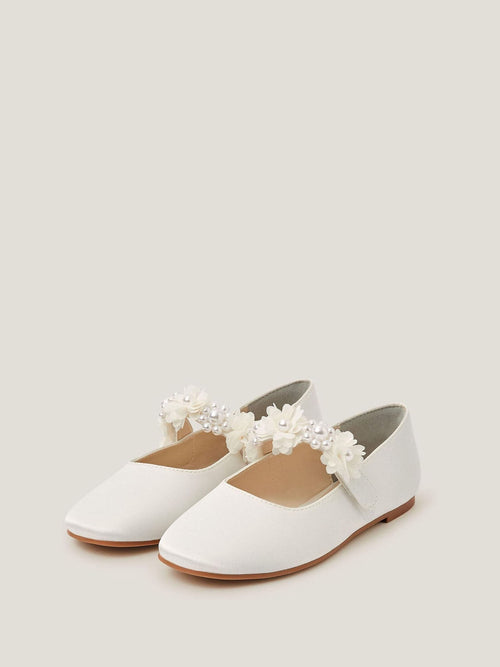 Monsoon Cream Communion Pearl Flower Ballet Flats image 1