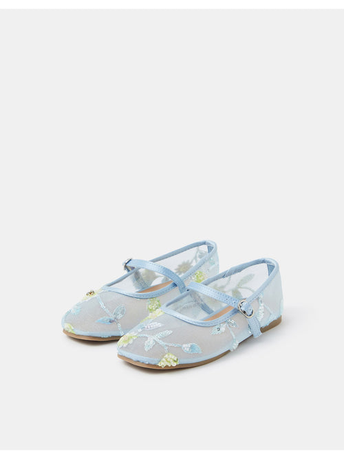 Angels By Accessorize Blue Sparkle Floral Mesh Ballet Flats image 1