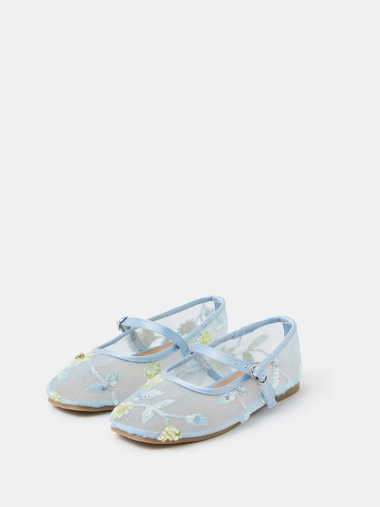 Angels By Accessorize Blue Sparkle Floral Mesh Ballet Flats image 1