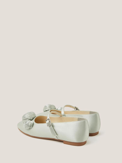 Monsoon Green Rosette Satin Ballet Flats image 2
