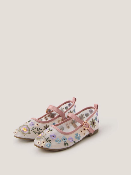 Monsoon Pink Floral Embroidered Ballerina Flats image 1