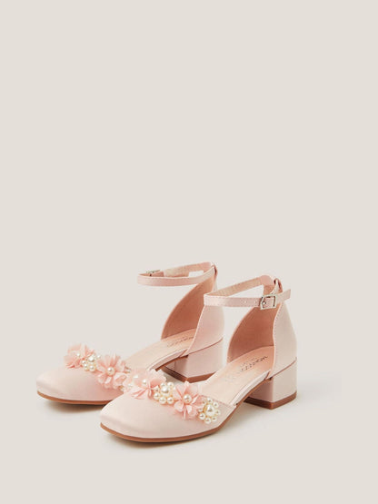 Monsoon Pink Communion Flower Embellished Closed Toe Heels image 1