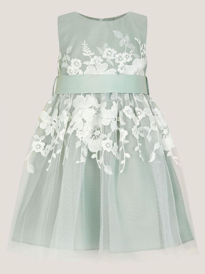 Monsoon Green Baby Felicity Embroidered Floral Dress image 2