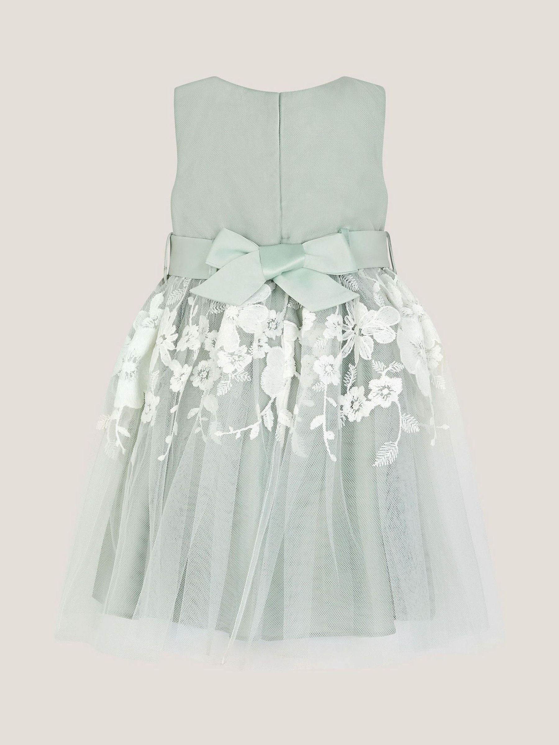 Monsoon Green Baby Felicity Embroidered Floral Dress image 3