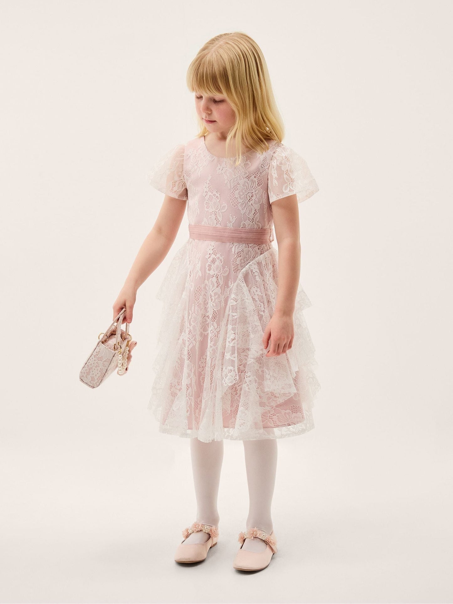 Monsoon Dusky Pink Joanie Cancan Ruffle Lace Dress image 1