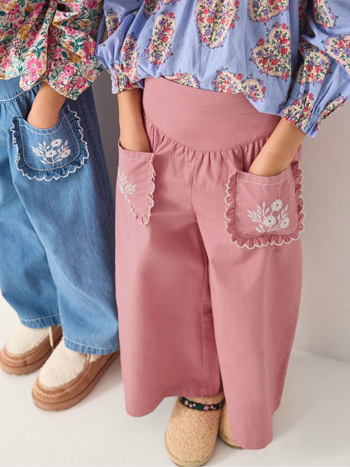 Monsoon Pink Floral Embroidered Scallop Trousers image 1