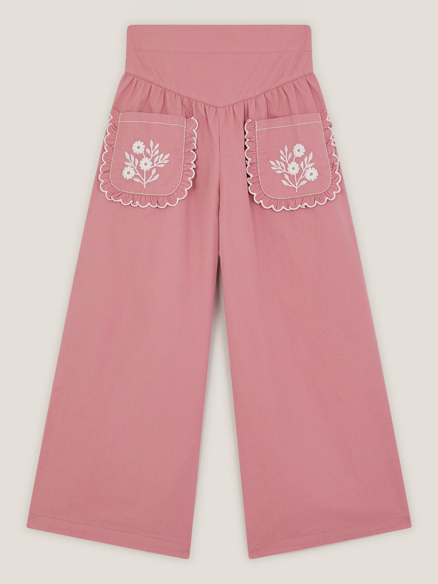Monsoon Pink Floral Embroidered Scallop Trousers image 2