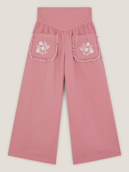 Monsoon Pink Floral Embroidered Scallop Trousers image 2