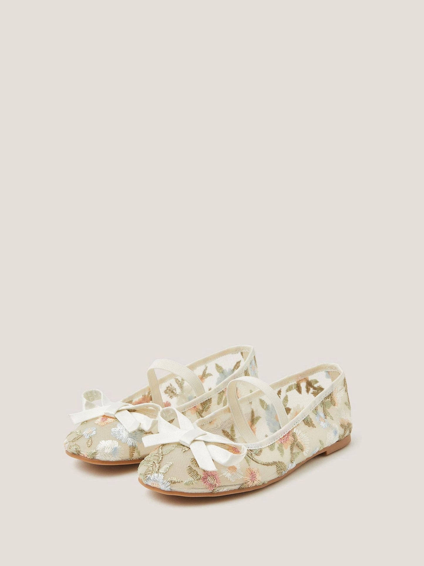 Monsoon Cream Floral Embroidered Mesh Ballet Flats image 1
