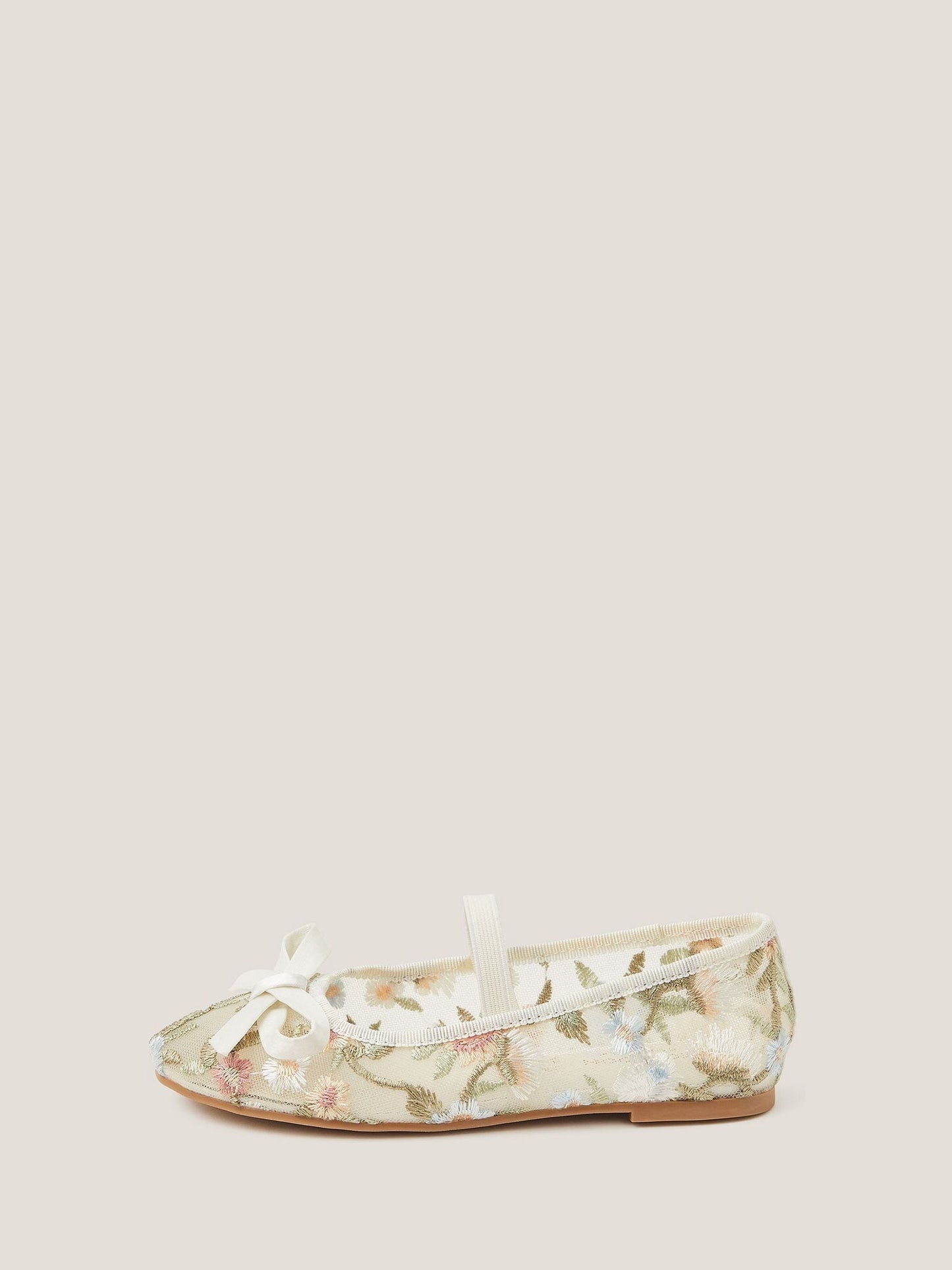 Monsoon Cream Floral Embroidered Mesh Ballet Flats image 3