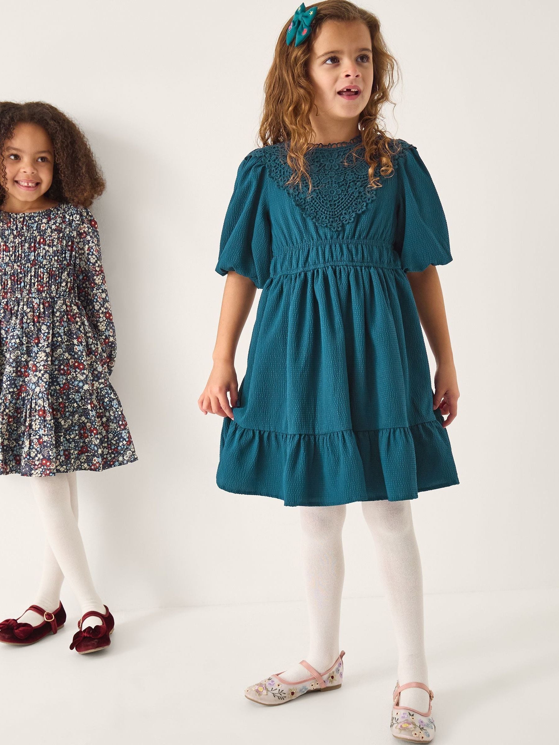 Monsoon Blue Crochet Yoke Tiered Dress image 1