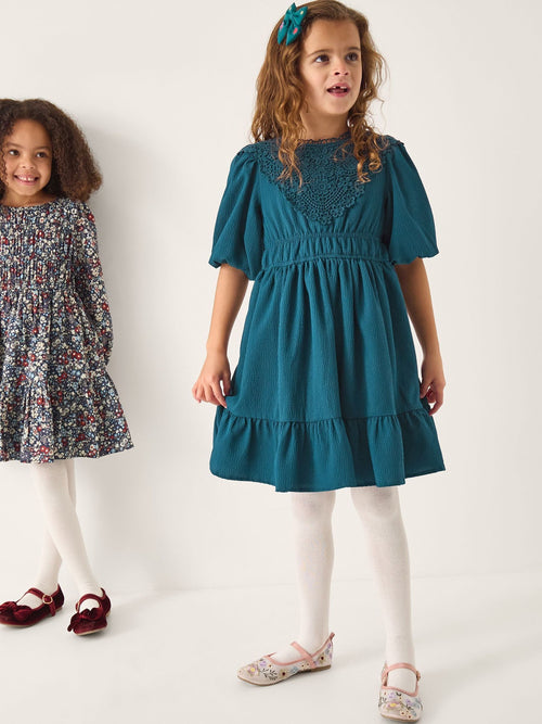 Monsoon Blue Crochet Yoke Tiered Dress image 1