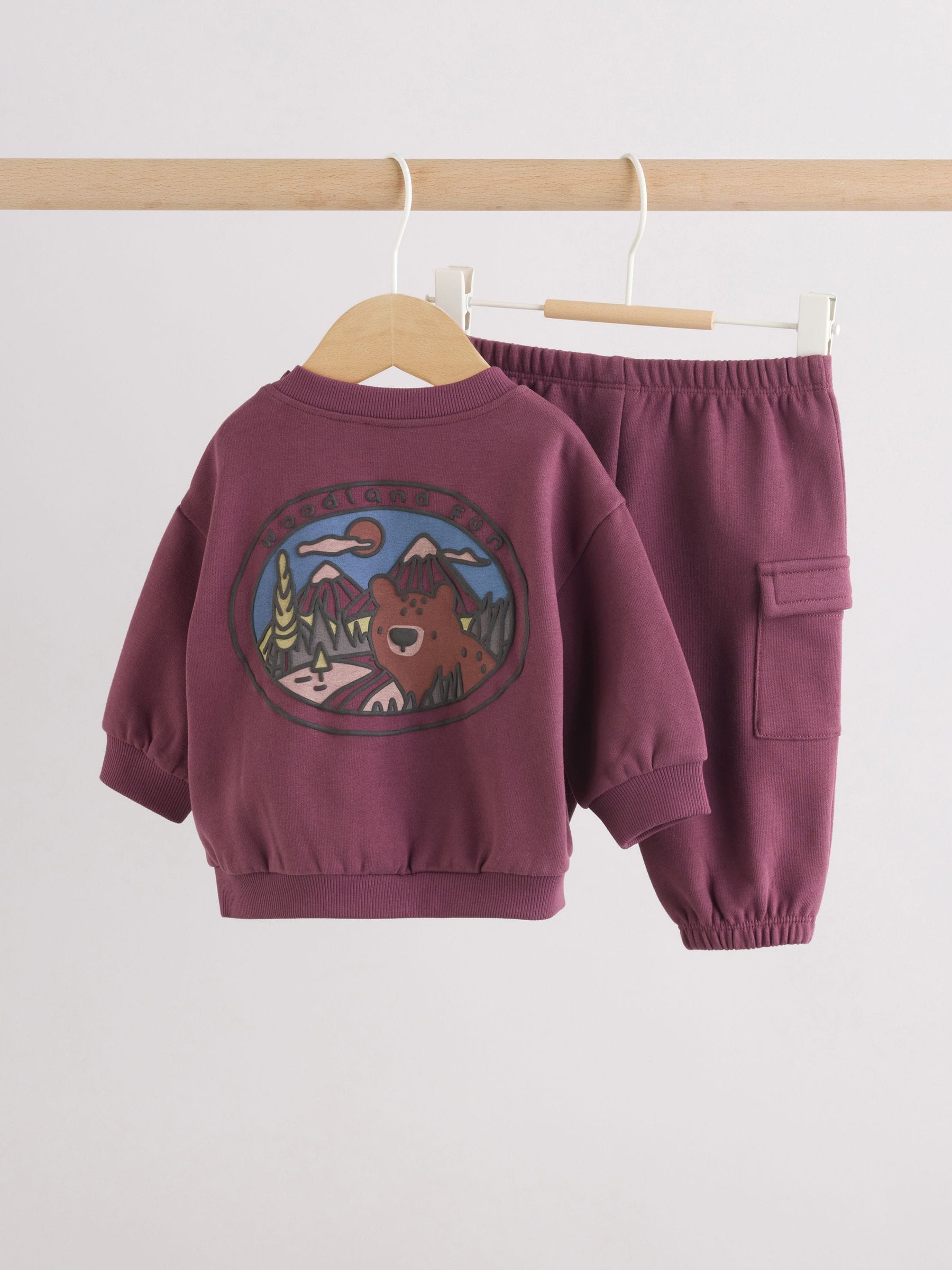 Burgundy Red Bear Baby Sweatshirt and Joggers Set (0mths-2yrs) image 4