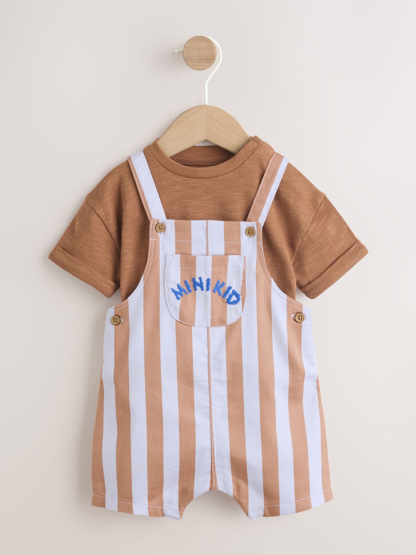 Rust Brown Stripe Twill Dungaree and Bodysuit Baby Set (0mths-2yrs) image 1