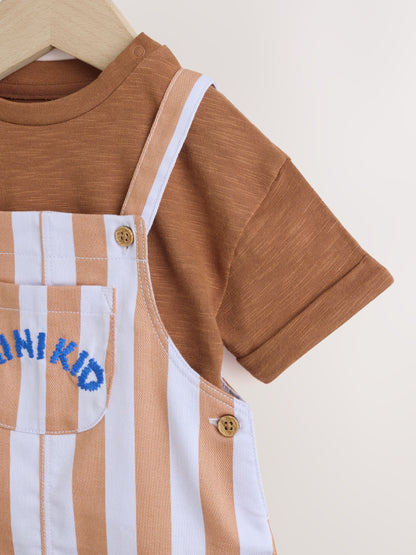 Rust Brown Stripe Twill Dungaree and Bodysuit Baby Set (0mths-2yrs) image 4