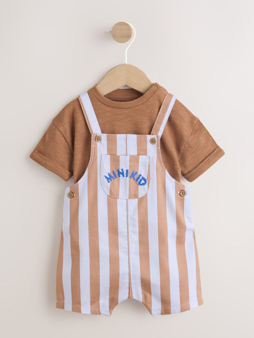 Rust Brown Stripe Twill Dungaree and Bodysuit Baby Set (0mths-2yrs) image 1