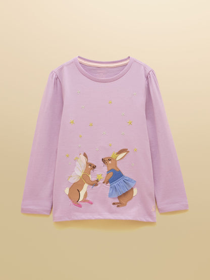 Dsiney Kidz - Joules Girls' Ava Lilac Purple Applique Long Sleeve Top image 1