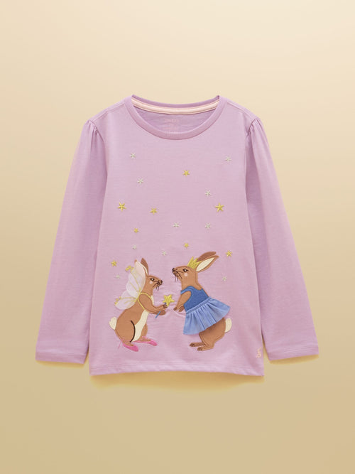 Dsiney Kidz - Joules Girls' Ava Lilac Purple Applique Long Sleeve Top image 1