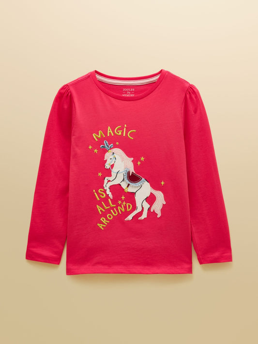 Joules Girls' Ava Pink Applique Long Sleeve Top - image 1