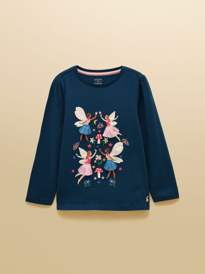 Joules Girls' Ava Teal Blue Applique Long Sleeve Top - image 1