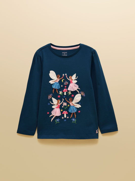 Joules Girls' Ava Teal Blue Applique Long Sleeve Top - image 1