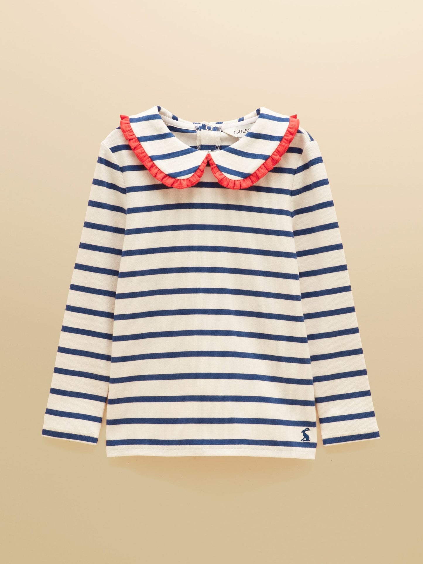 Dsiney Kidz - Joules Girls' Sophie Cream & Blue Long Sleeve Ribbed Collared Top image 1