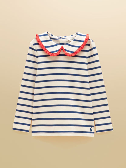 Dsiney Kidz - Joules Girls' Sophie Cream & Blue Long Sleeve Ribbed Collared Top image 1