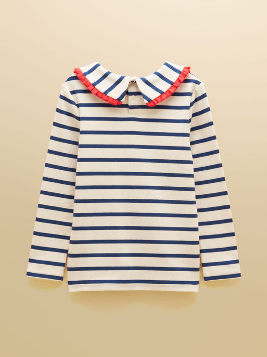 Dsiney Kidz - Joules Girls' Sophie Cream & Blue Long Sleeve Ribbed Collared Top image 2