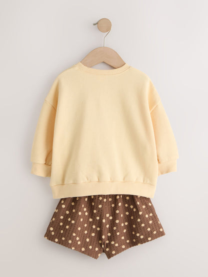 Chocolate Brown Bear Crew Neck Sweatshirt & Shorts Set (3mths-7yrs) image 3