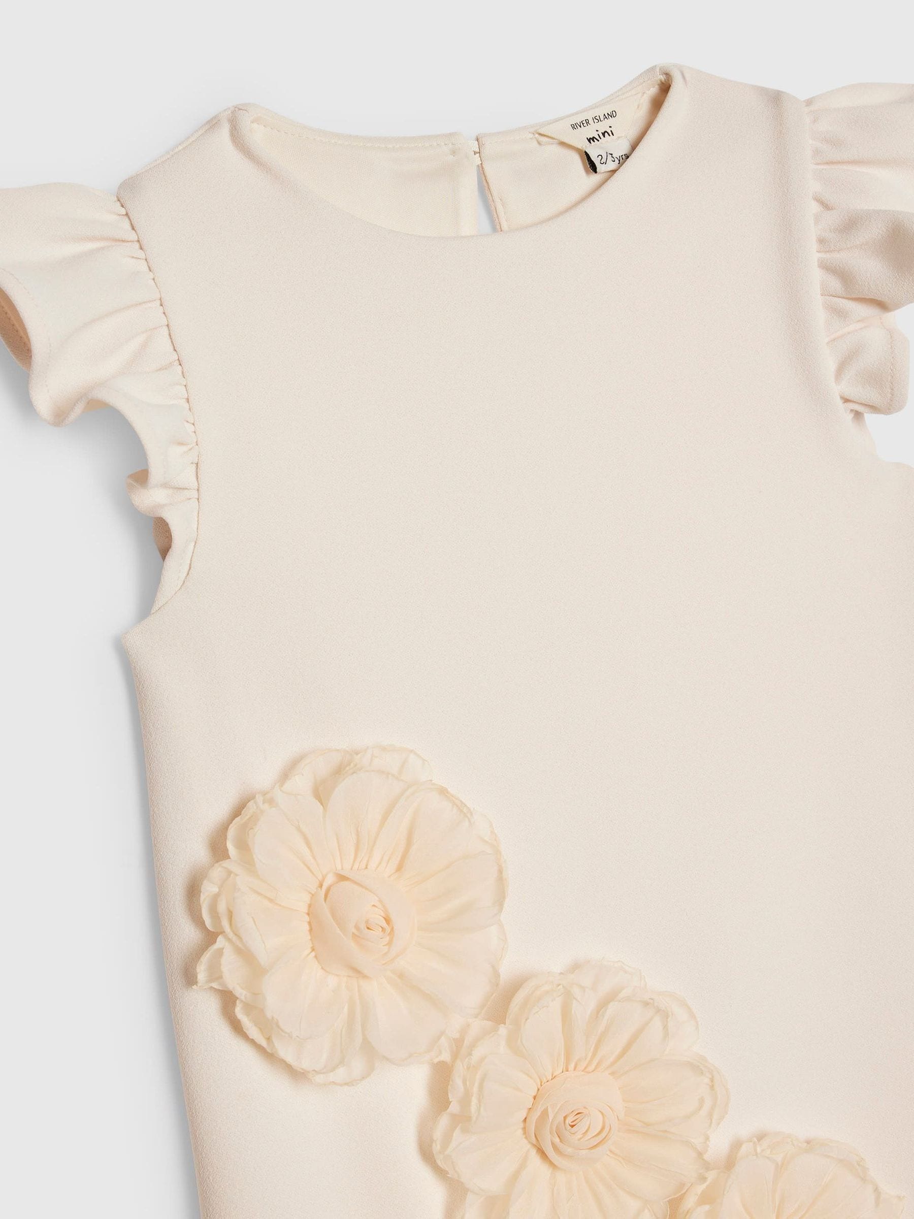 River Island Cream 3D Flower Shift Dress image 3