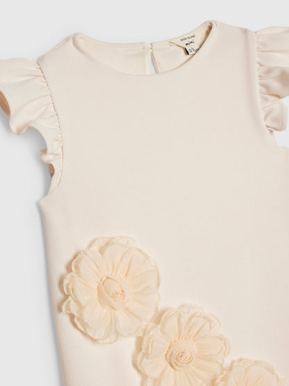 River Island Cream 3D Flower Shift Dress image 3