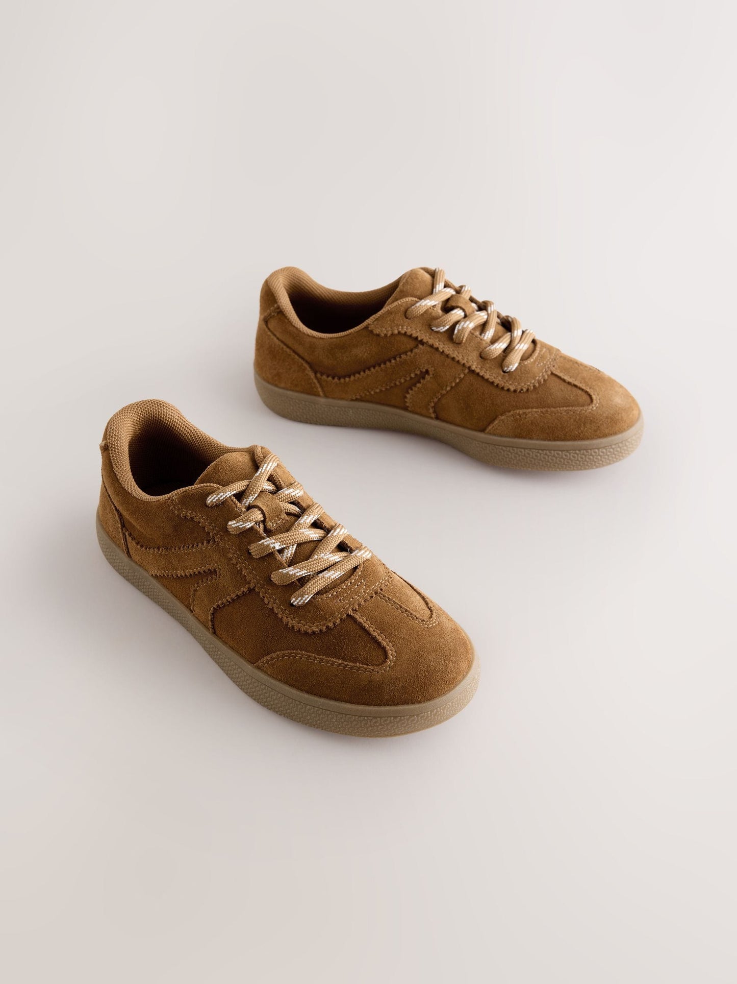 Tan Brown Suede Standard Fit (F) Retro Trainers image 1