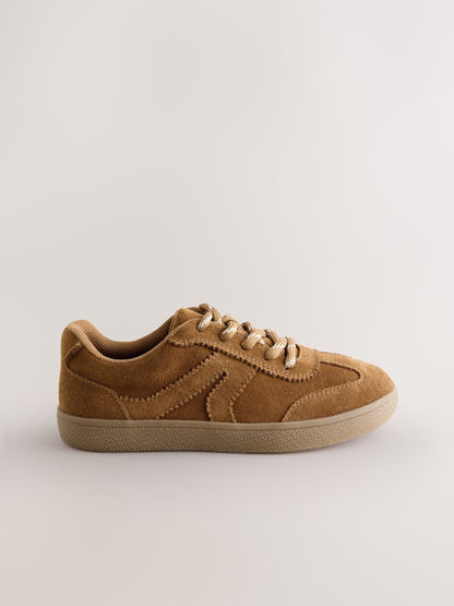 Tan Brown Suede Standard Fit (F) Retro Trainers image 2