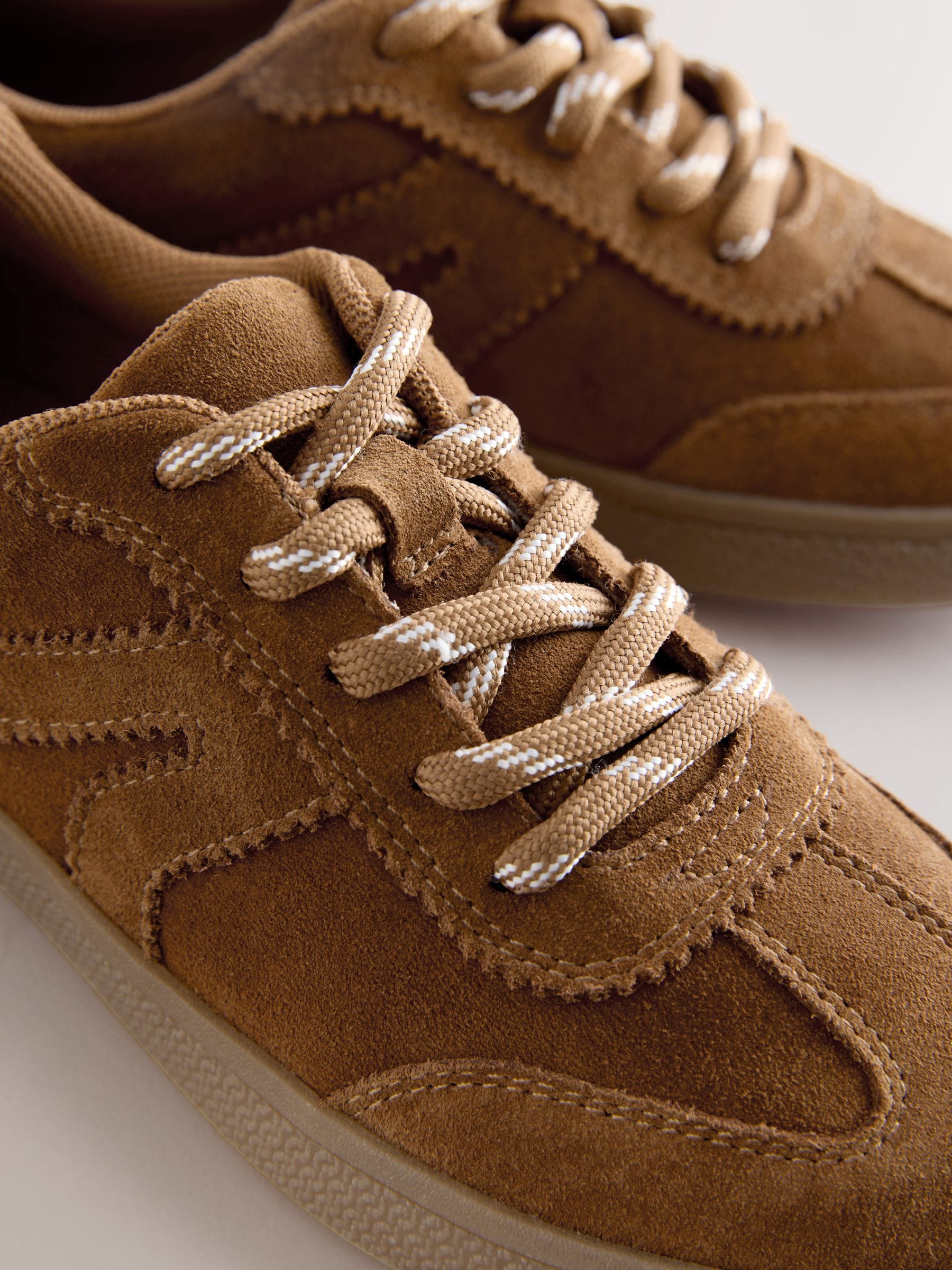 Tan Brown Suede Standard Fit (F) Retro Trainers image 3