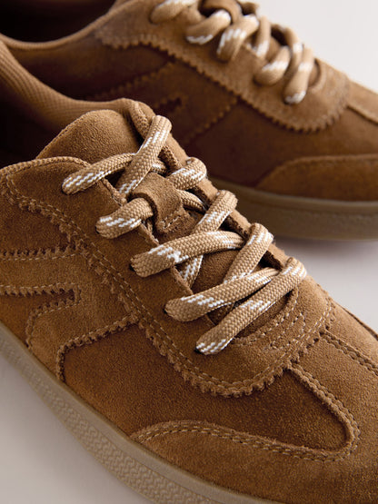 Tan Brown Suede Standard Fit (F) Retro Trainers image 3