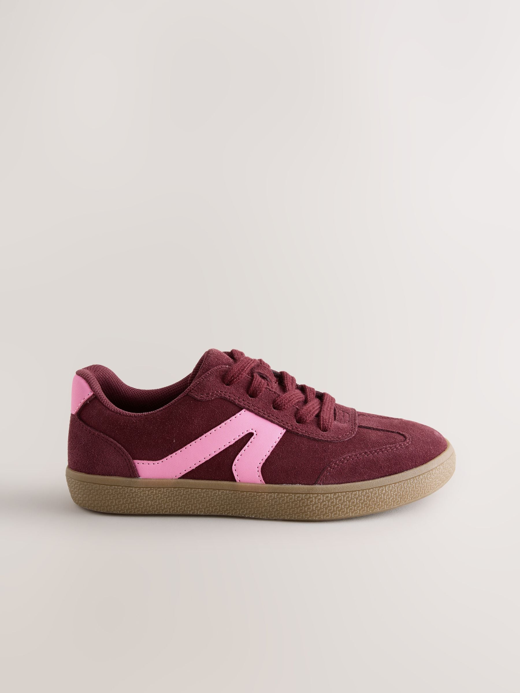 Burgundy Red Suede Standard Fit (F) Retro Trainers image 2