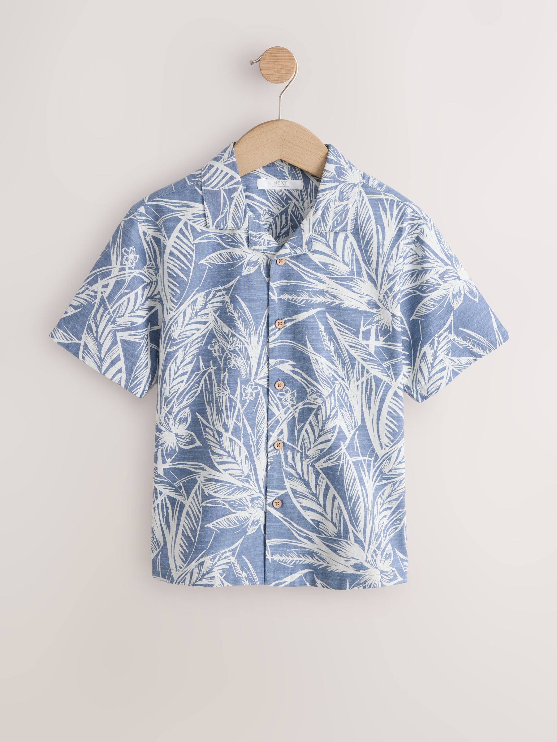 Dsiney Kidz - Blue All Over Print Leaf Short Sleeve Revere Collar Shirt (3-16yrs) image 1