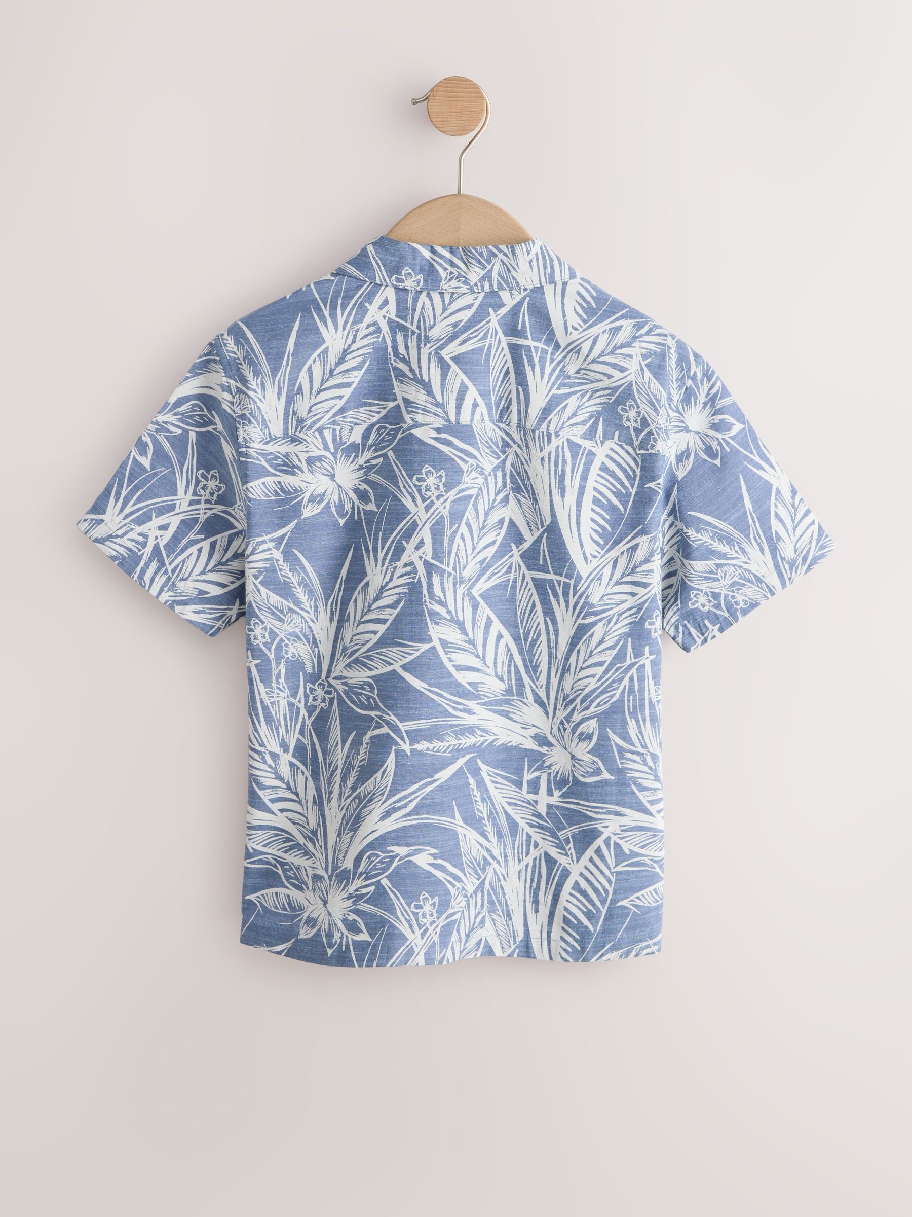 Dsiney Kidz - Blue All Over Print Leaf Short Sleeve Revere Collar Shirt (3-16yrs) image 2