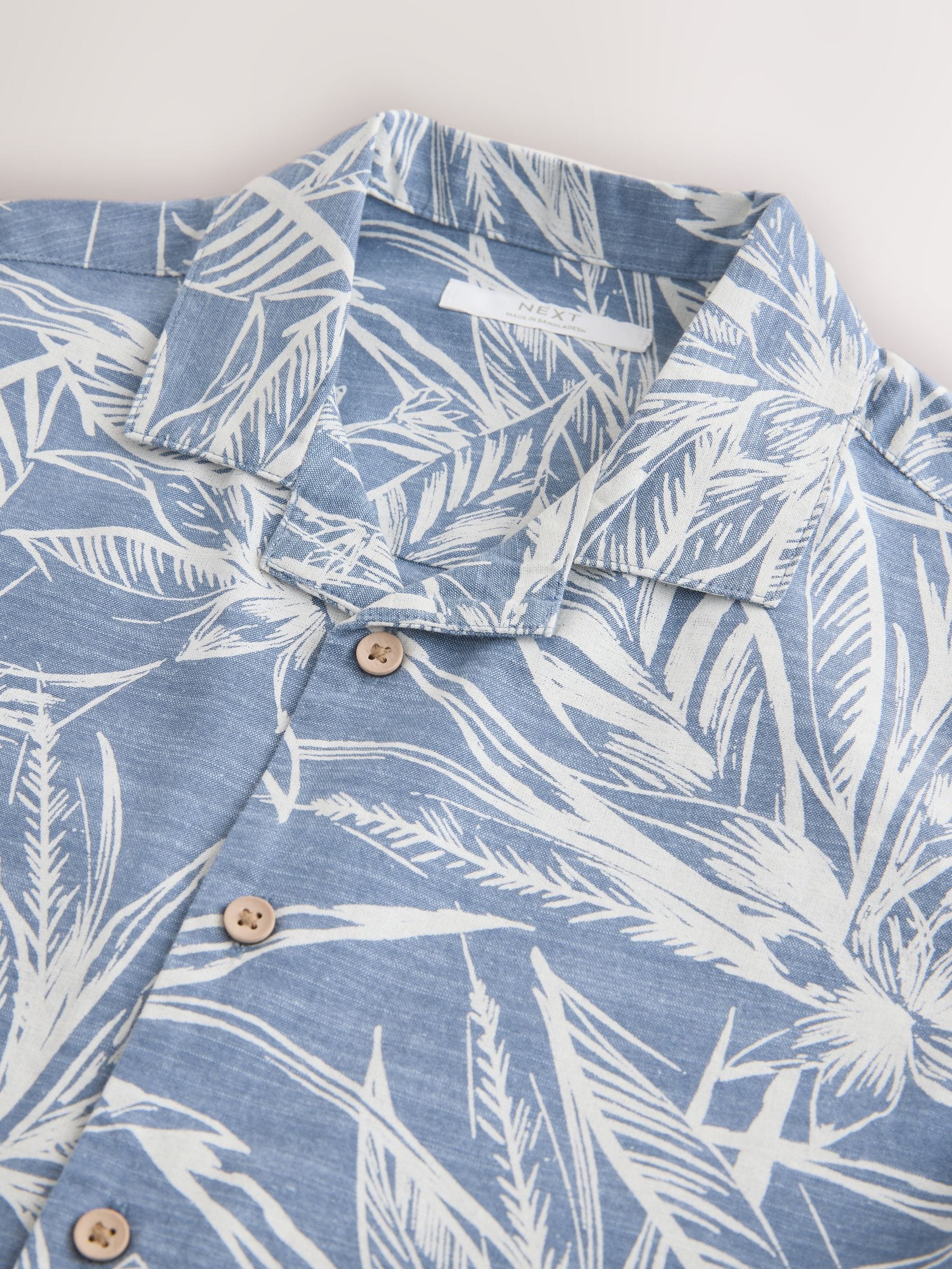 Dsiney Kidz - Blue All Over Print Leaf Short Sleeve Revere Collar Shirt (3-16yrs) image 3