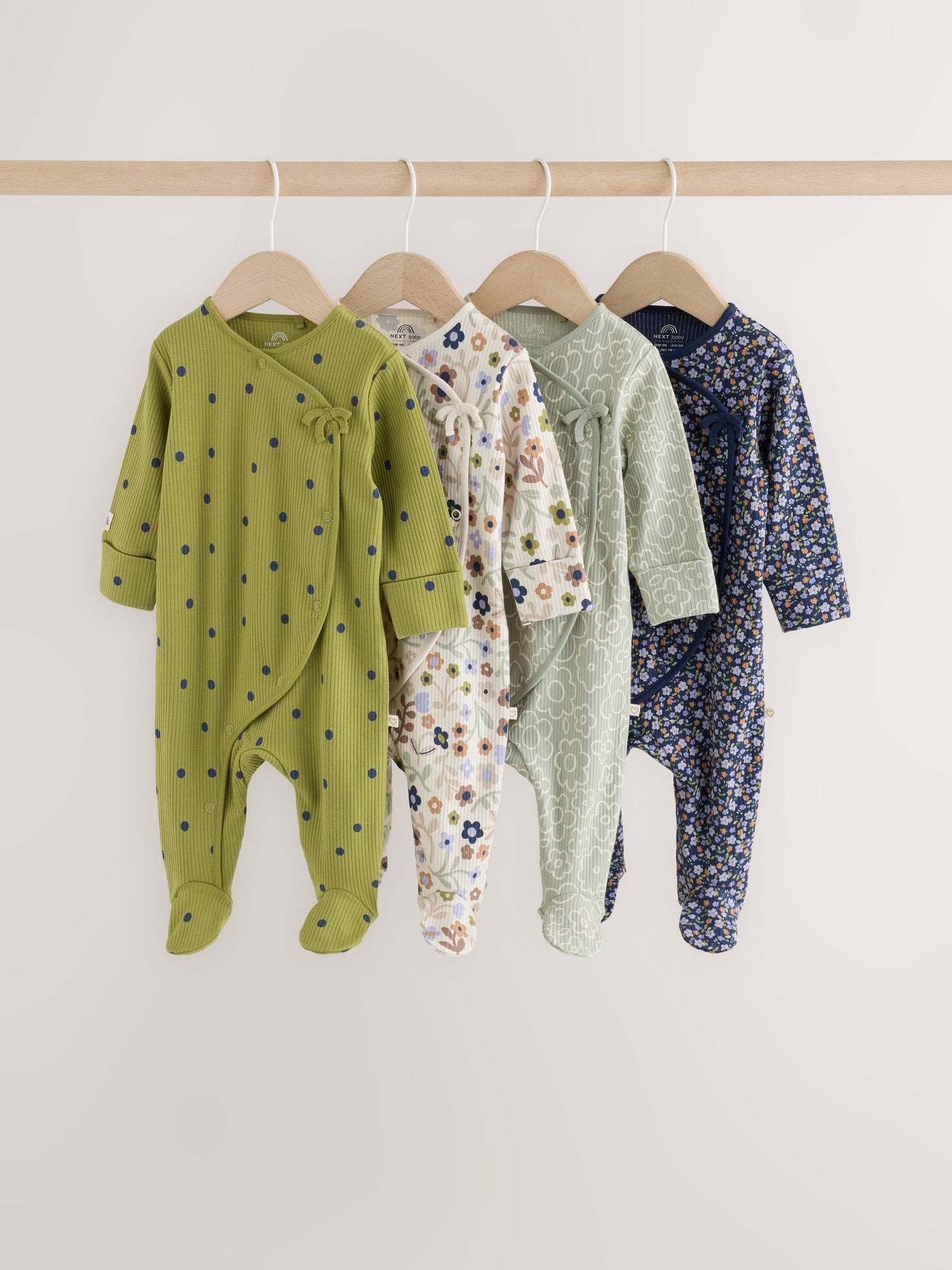 Dsiney Kidz - Green Floral Wrap Baby Sleepsuits 4 Pack (0mths-2yrs) image 1