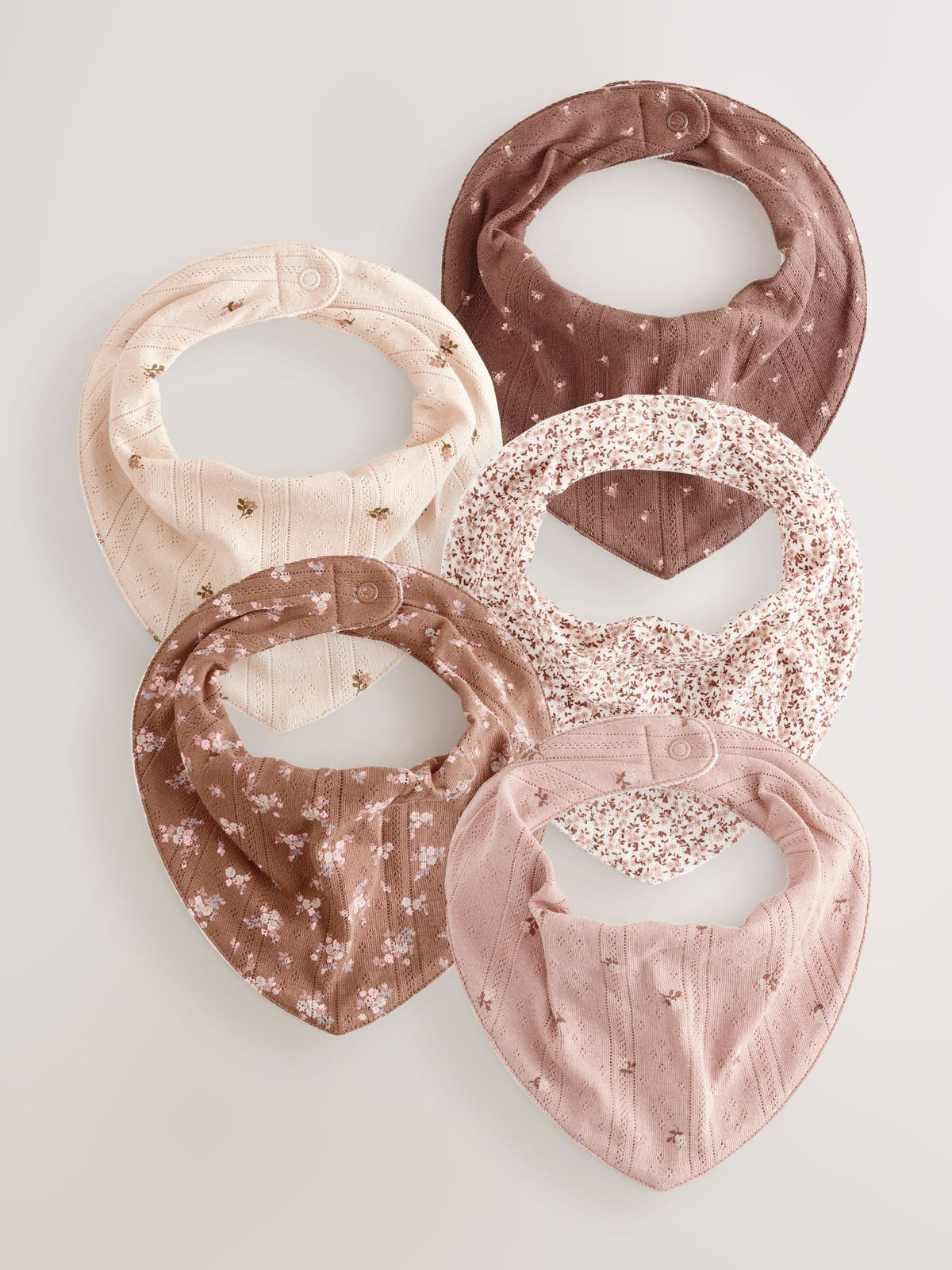Dsiney Kidz - Brown Ditsy Floral Baby Dribble Bibs 5 Pack image 1