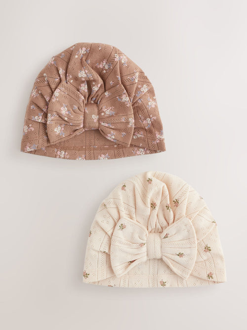 Dsiney Kidz - Brown Ditsy Floral Baby Turban Hats 2 Pack (0-18mths) image 1