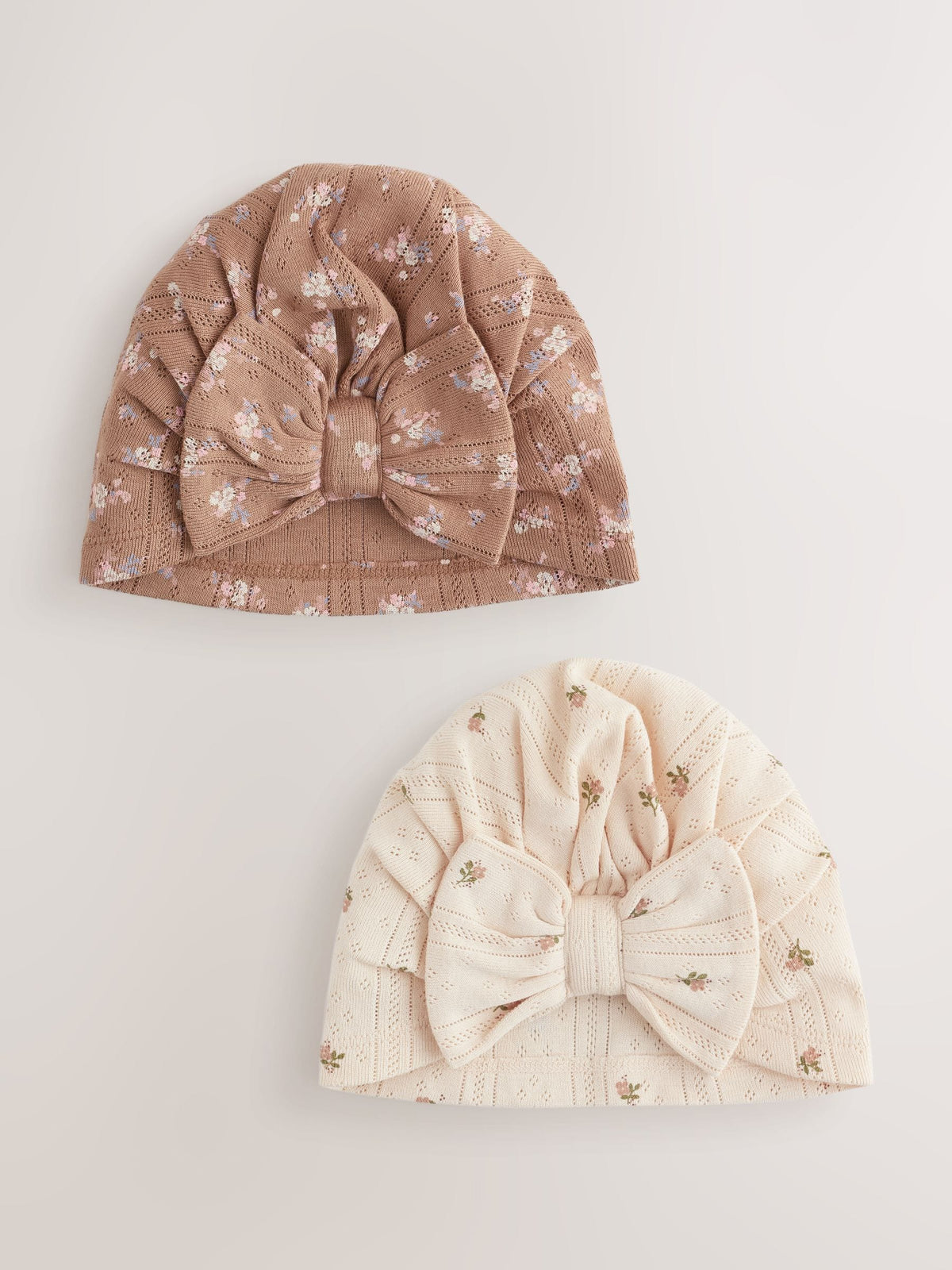 Dsiney Kidz - Brown Ditsy Floral Baby Turban Hats 2 Pack (0-18mths) image 1