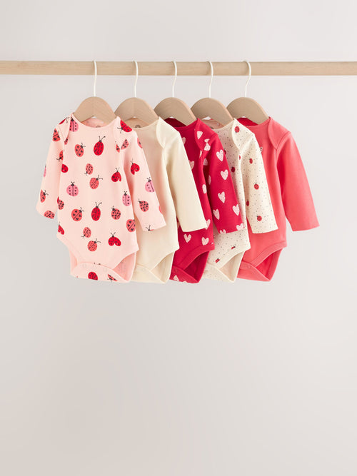 Dsiney Kidz - Red Ladybird Long Sleeve Baby Bodysuits 5 Pack image 1
