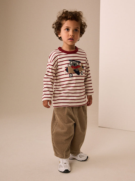 Dsiney Kidz - Stone Beige Wide Fit Textured Corduroy Pull On Trousers (3mths-7yrs) image 2